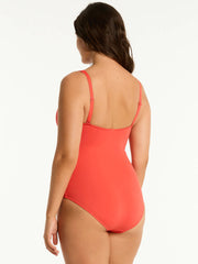 Sea Level Essentials Cross Front One Piece in Flame, view 2, click to see full size