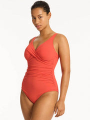 Sea Level Messina Cross Front Multifit One Piece in Flame, view 1, click to see full size