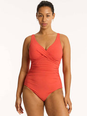 Sea Level Messina Cross Front Multifit One Piece in Flame, view 3, click to see full size