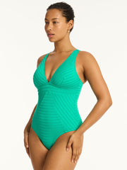 Capri Panel Line One Piece In Evergreen, view 3, click to see full size