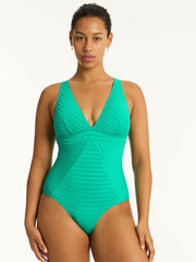 Capri Panel Line One Piece In Evergreen, view 1, click to see full size