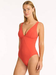 Sea Level Messina Panel Line One Piece in Flame, view 3, click to see full size