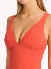 Sea Level Messina Panel Line One Piece in Flame, view 4, click to see full size