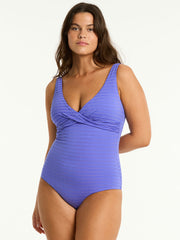 Capri Cross Front One Piece In Iris, view 3, click to see full size