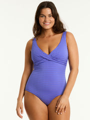 Capri Cross Front One Piece In Iris, view 1, click to see full size