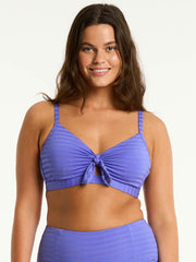 Capri Tie Front Bralette In Iris, view 1, click to see full size