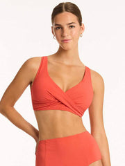 Sea Level Messina Cross Front Multifit Top in Flame, view 1, click to see full size