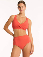 Sea Level Messina Cross Front Multifit Top in Flame, view 4, click to see full size