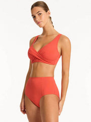 Sea Level Messina Cross Front Multifit Top in Flame, view 3, click to see full size