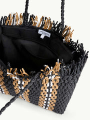 Sea Level Straw Weave Beach Bag in Black, view 3, click to see full size