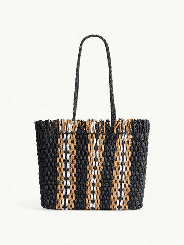 Sea Level Straw Weave Beach Bag in Black