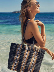 Sea Level Straw Weave Beach Bag in Black, view 1, click to see full size