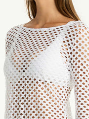 Castaway Mesh Coverup in White, view 4, click to see full size