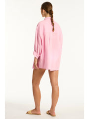 Sea Level Sunset Beach Shirt in Pink, view 2, click to see full size