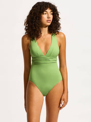 Seafolly SF Collective Cross Back One Piece in Sage, view 1, click to see full size