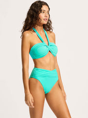 Seafolly SF Collective High Waist Wrap Front Pant in Aquatic Blue, view 3, click to see full size