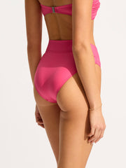 Seafolly Soleil V Front High Cut Bottom In Hot Pink, view 2, click to see full size