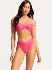 Seafolly Soleil V Front High Cut Bottom In Hot Pink, view 4, click to see full size