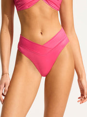 Seafolly Soleil V Front High Cut Bottom In Hot Pink, view 1, click to see full size