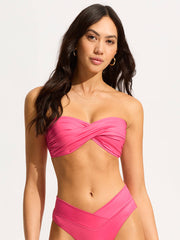 Seafolly Soleil Twist Bandeau In Hot Pink, view 1, click to see full size