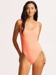 Seafolly Sea Dive Retro One Piece in Peach Pink, view 1, click to see full size