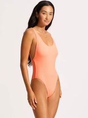 Seafolly Sea Dive Retro One Piece in Peach Pink, view 3, click to see full size