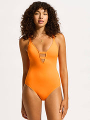 Seafolly SF Collective Deep V One Piece in Turmeric, view 1, click to see full size