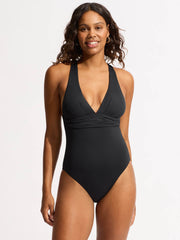 SF Collective Cross Back One Piece in Black, view 1, click to see full size