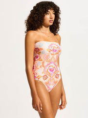 Seafolly Spring Festival Bandeau One Piece in Nectar, view 3, click to see full size