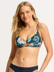 Seafolly Spring Festival Twist Front Bralette in True Navy, view 1, click to see full size