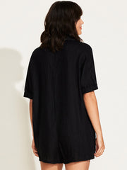 Vitamin A Playa Romper in Black EcoLinen, view 2, click to see full size