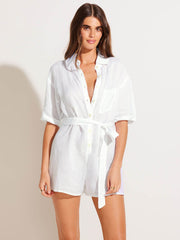 Vitamin A Playa Romper in White EcoLinen, view 1, click to see full size