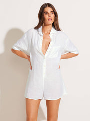 Vitamin A Playa Romper in White EcoLinen, view 4, click to see full size