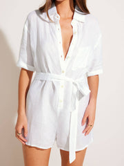 Vitamin A Playa Romper in White EcoLinen, view 3, click to see full size