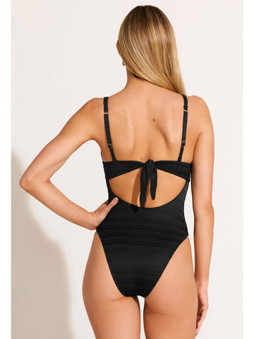 Vitamin A Seersucker Stripe Rossi Underwire One Piece in Black