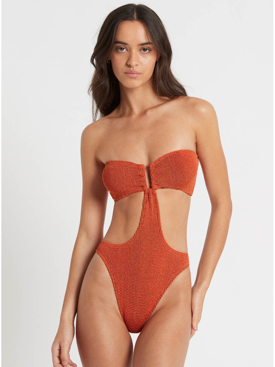 Bond-eye Thera One Piece in Coral Lurex – Sandpipers