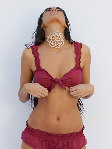 Frankies Bikinis Cleo Ribbed Bralette Top in Crimson – Sandpipers