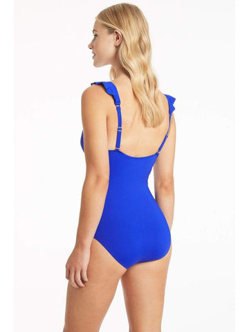 Sea Level Essentials Frill One Piece in Cobalt