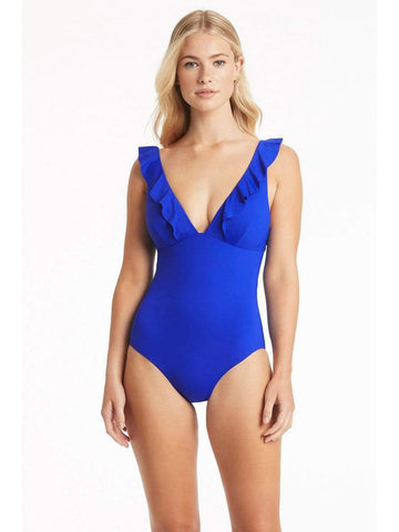 Sea Level Essentials Frill One Piece in Cobalt