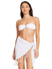 Vitamin A Sirena Sarong In White Crinkle Linen, view 3, click to see full size